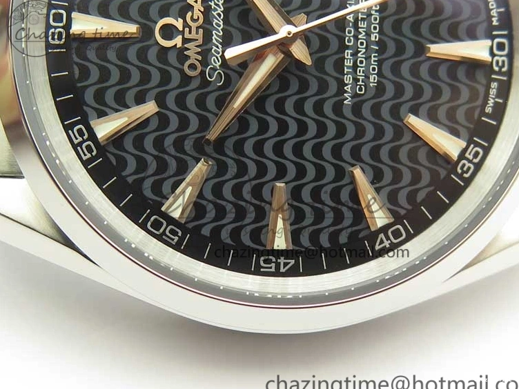 0129 FlexibleFit Aqua Terra 150M SS VSF 1:1 Best Edition Black Wave Textured Dial RG Hand on SS Bracelet A8500 Super Clone 8032